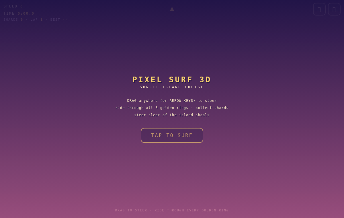 Title screen of the 3D surfing game Pixel Surf